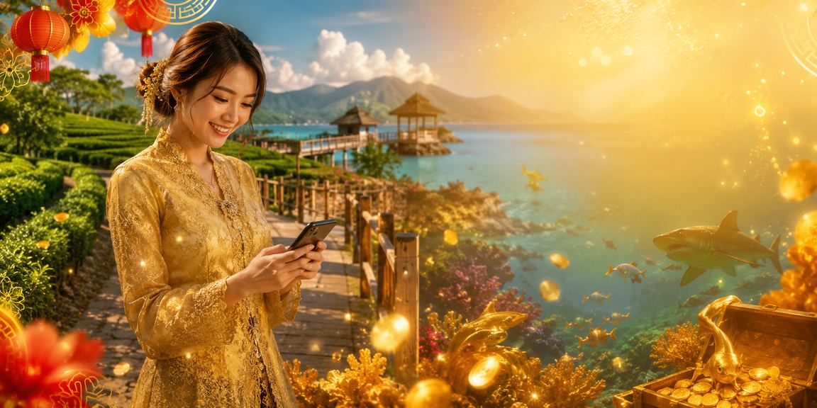 Pemain dari Sabah bermain permainan memancing dalam talian dengan pakaian kebaya